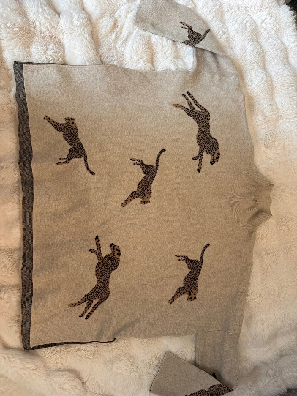 entro Beige Pullover with Brown Leopard-Cat Print